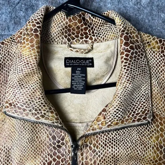Dialogue Snake Print Zip Up Gold & Brown Jacket Coat Blazer Women’s Size 2X - Picture 4 of 12